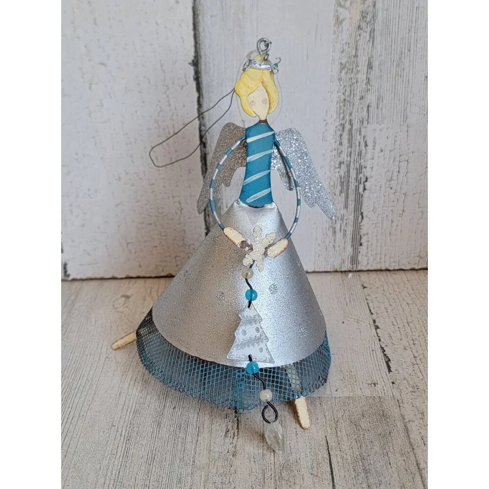Vintage blue angel snowflake‎ ornament Xmas glitter